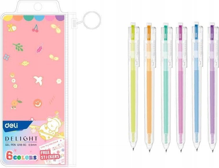 Deli Długopisy żelowe 0.5mm 6szt mix kolorów DELI