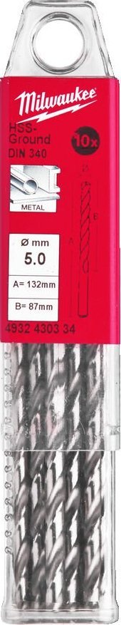 Wiertło Milwaukee Długie wiertło do metalu 5,0 87 132mm 10szt. MILWAUKEE