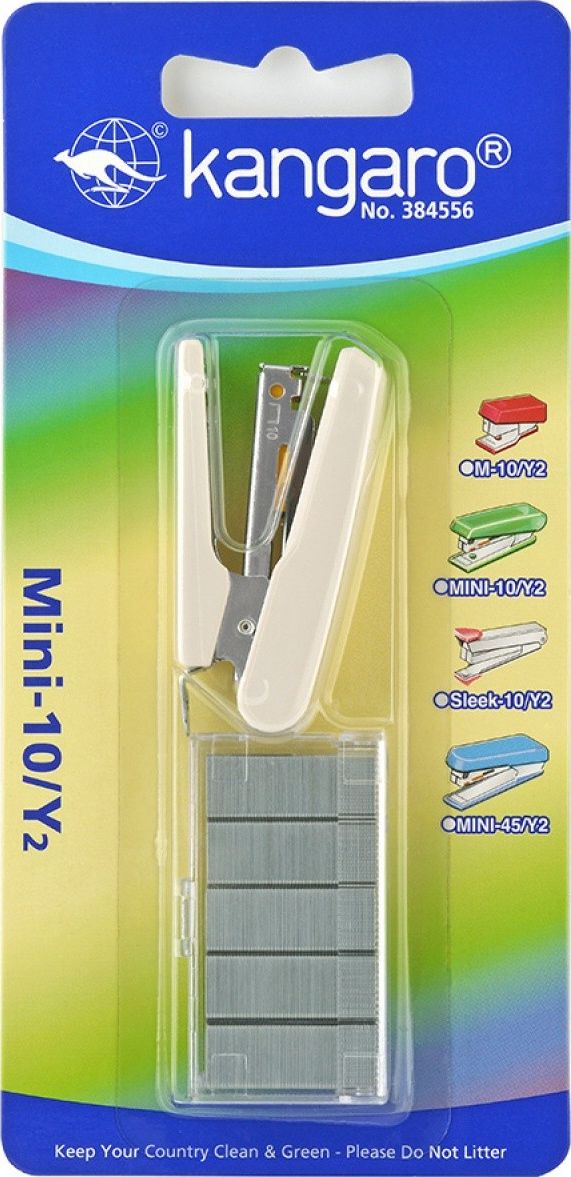 Zszywacz Kangaro Zszywacz KANGARO Mini-10/Y2+zszywki, zszywa do 10 kartek, blister, beżowy