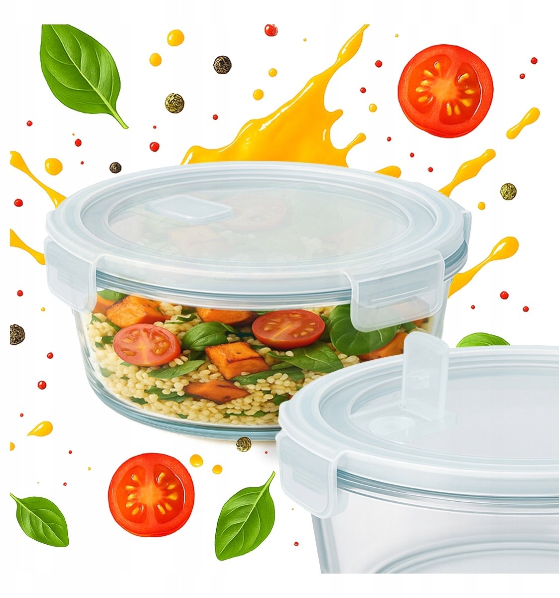 Lunchbox pojemnik szklany hermetyczny okrągły 950 ml do pracy szkoły obiad