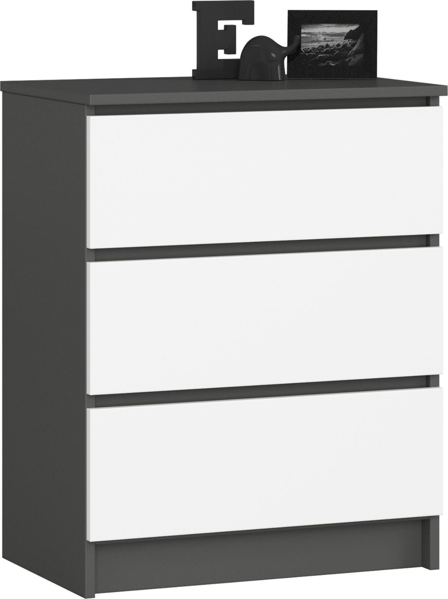 Fabryka Mebli Akord Komoda do salonu K 60 cm 3 szuflady - grafit szary-biała