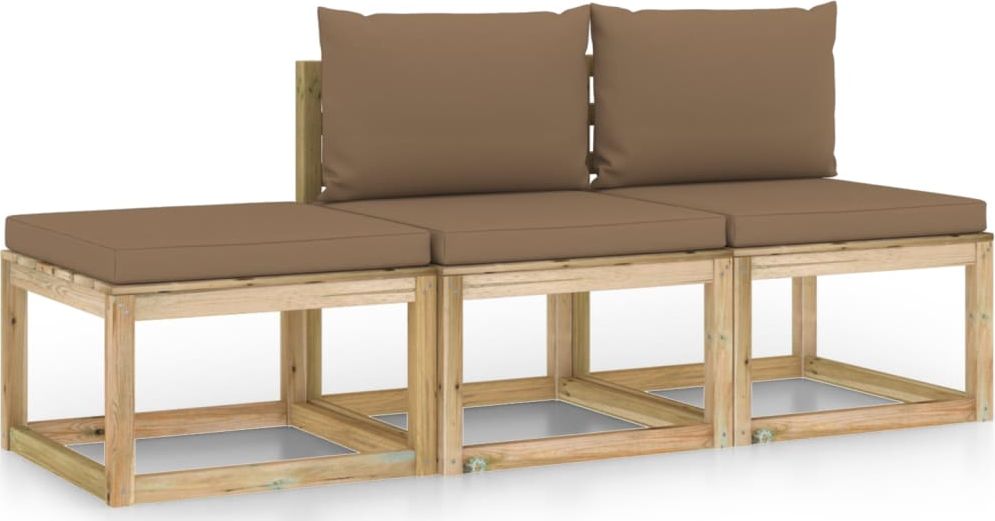 vidaXL 3-cz. zestaw wypoczynkowy do ogrodu, z poduszkami taupe