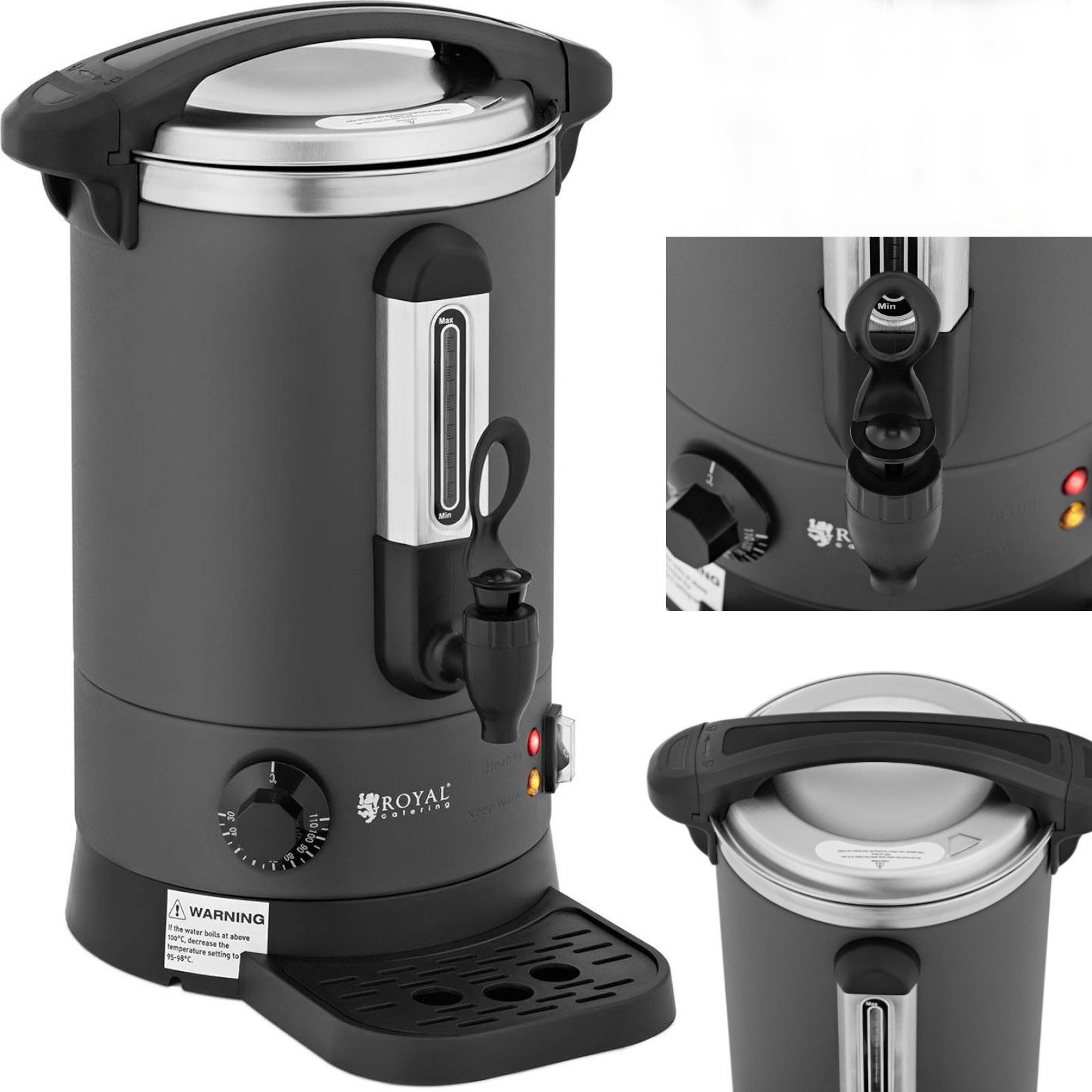 Royal Catering Warnik podgrzewacz do wody z podwójnymi ściankami i ociekaczem 6.1 L 1500 W szary Warnik podgrzewacz do wody z podwójnymi ściankami i o