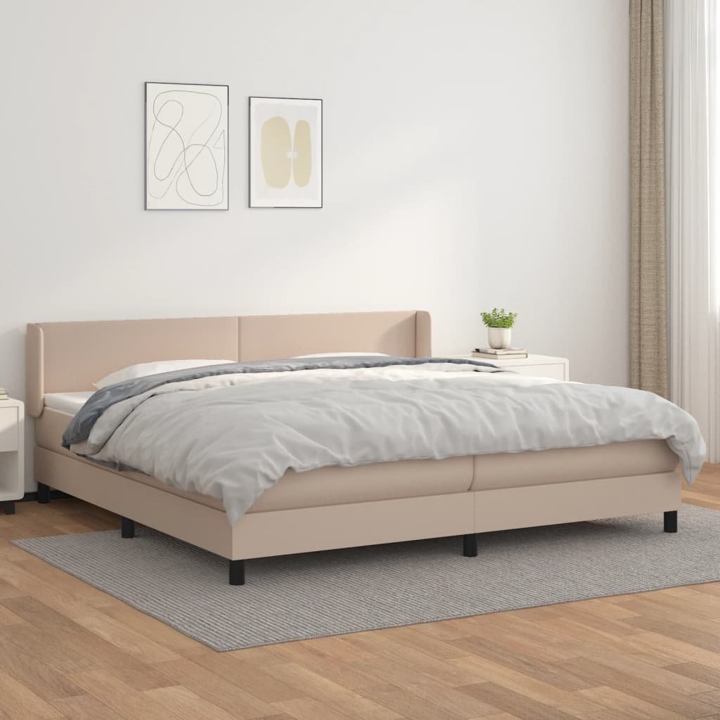 vidaXL vidaXL Łóżko kontynentalne z materacem, cappuccino ekoskóra 200x200 cm
