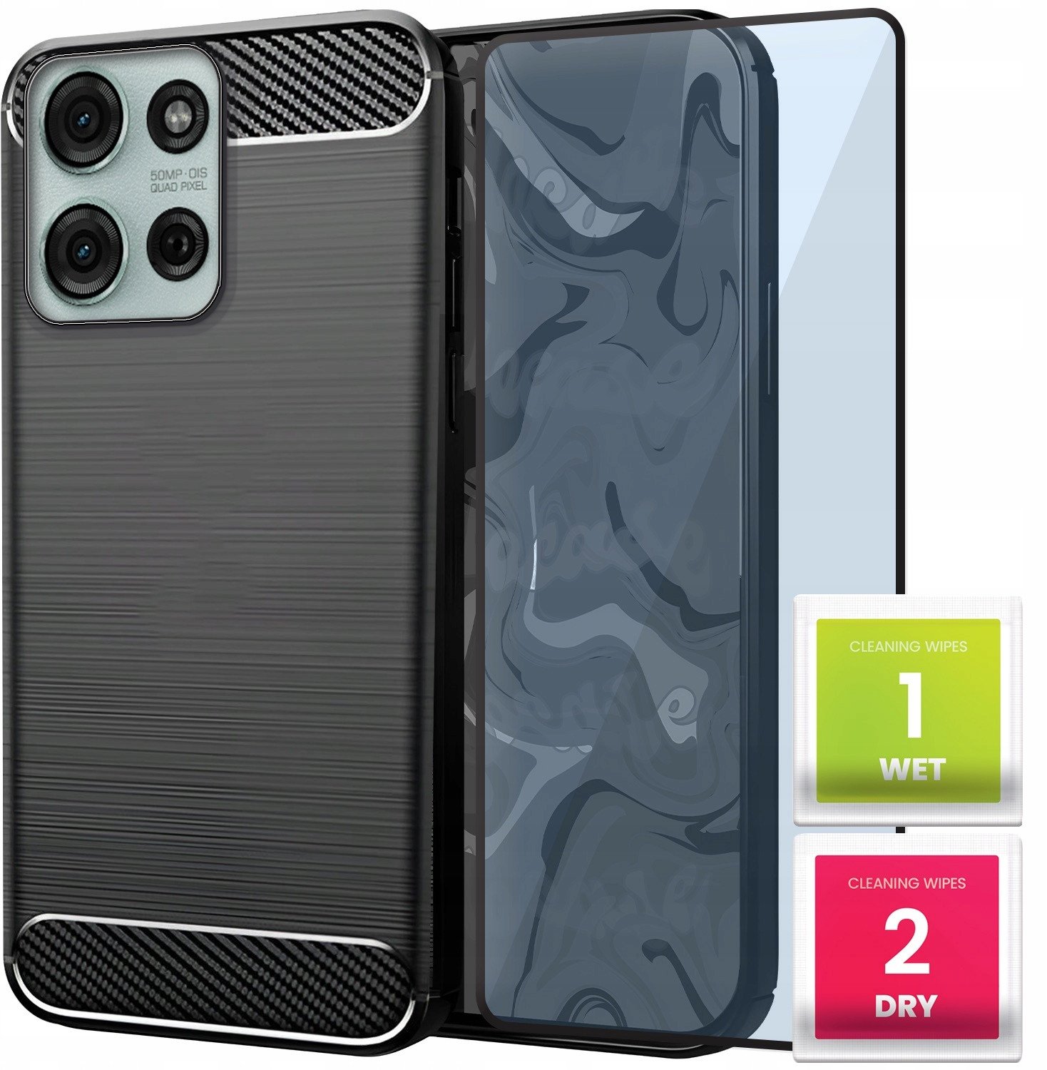 Etui do Motorola Moto G75 4G / 5G (Czarne, Pancerne, Karbon, Case) SZKŁO