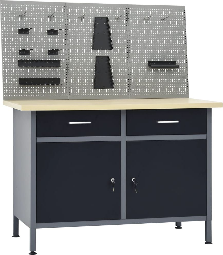 vidaXL Stół roboczy z trzema panelami ściennymi