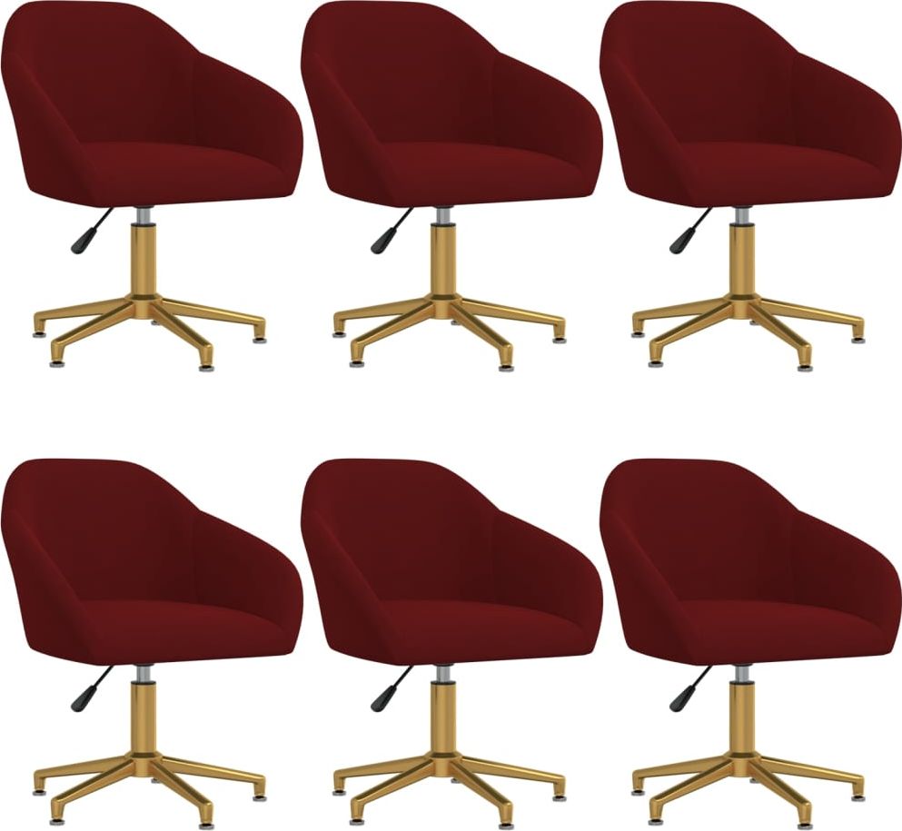 vidaXL Obrotowe krzesła stołowe, 6 szt., winna czerwień, aksamitne