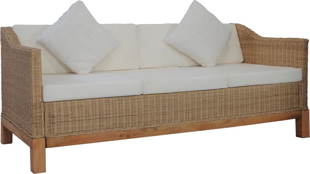 vidaXL 3-osobowa sofa z poduszkami, naturalny rattan