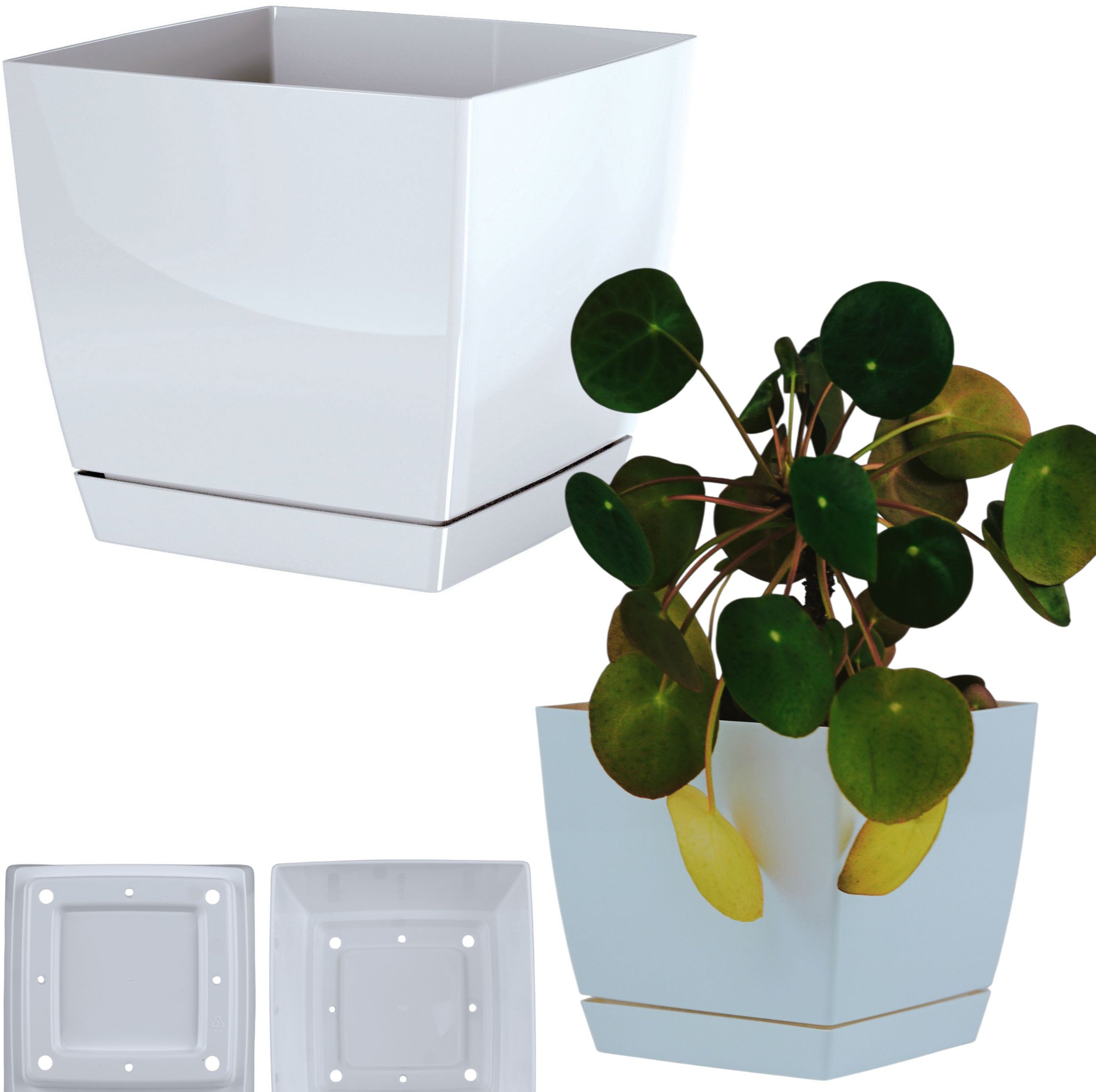 Doniczka niska kwadratowa w połysku 24cm + podstawka