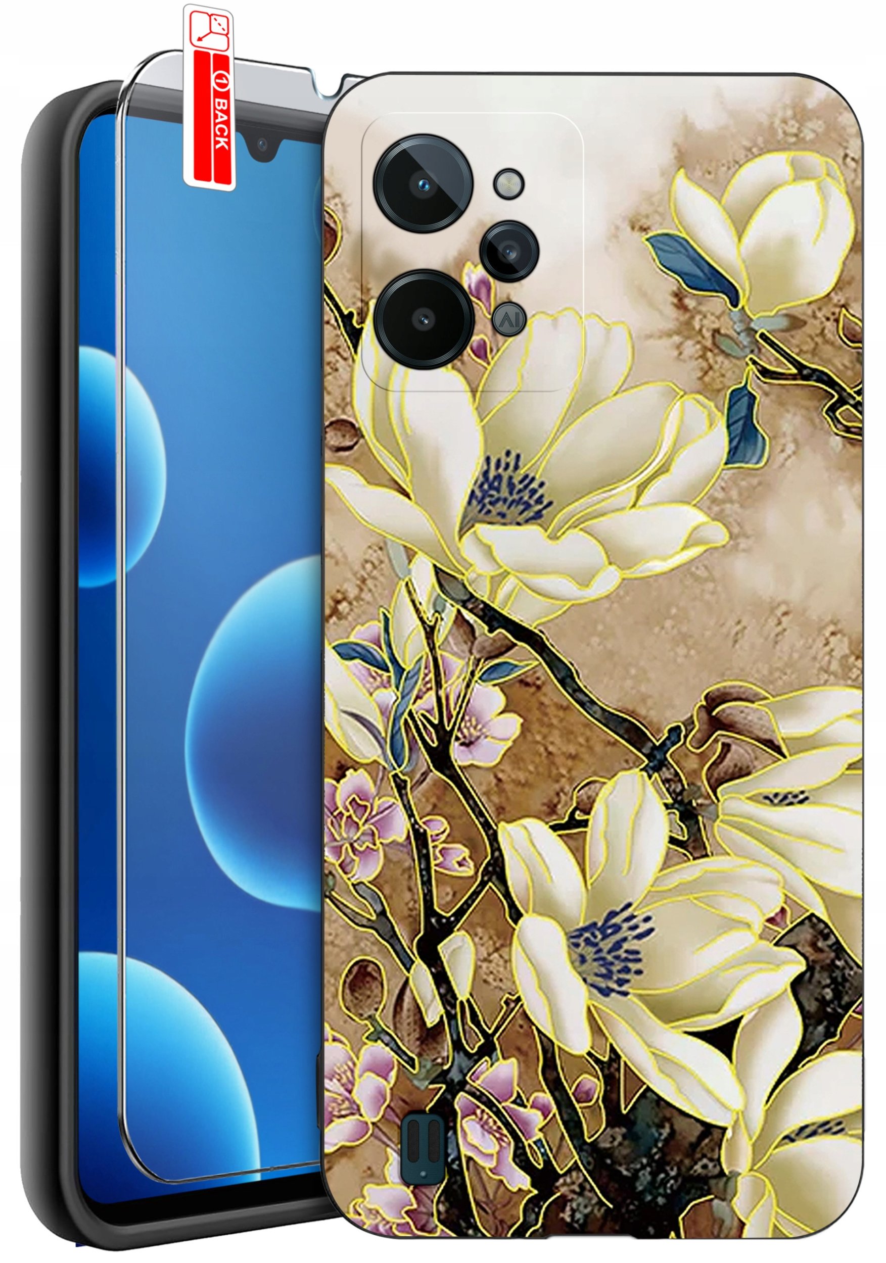 ETUI do Realme C31| WZORY | SILIKONOWE MATT CASE + SZKŁO 9H