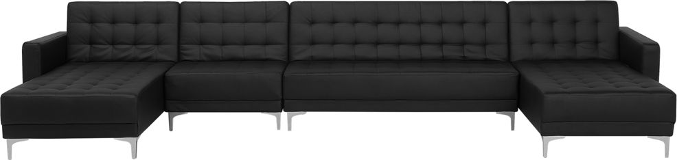 Shumee Narożnik rozkładany 6-osobowy ekoskóra czarny ABERDEEN