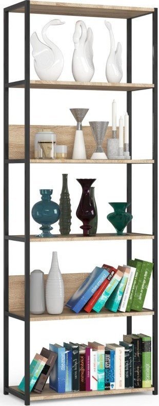 Fabryka Mebli Akord Regał loftowy metalowy 70 cm - czarny-dąb sonoma - 6 półek