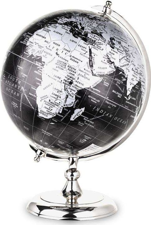 Art-Pol Globus Ozdobny Mapa Świata Srebrno-Czarny 45x29x30