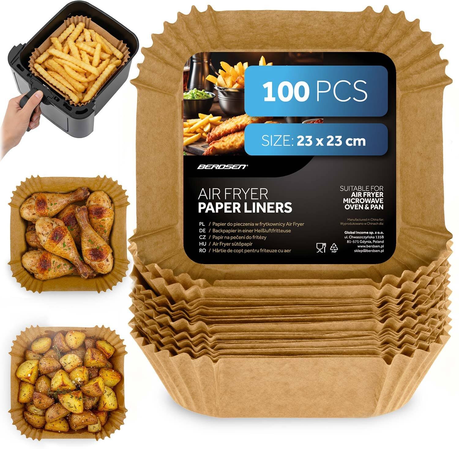Berdsen Papier do pieczenia wkładki do frytkownicy 23 cm - 100 szt