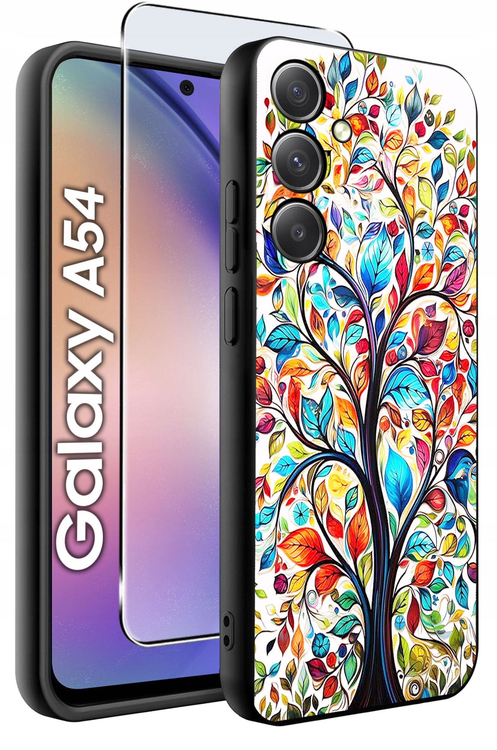 ETUI do Samsung A54 5G WZORY | SILIKONOWE MATT CASE + SZKŁO 9H