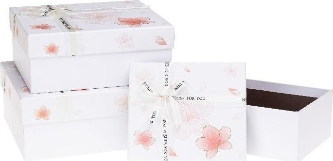 Pudełko prezentowe z kokardą 3szt kwiaty ROZETTE