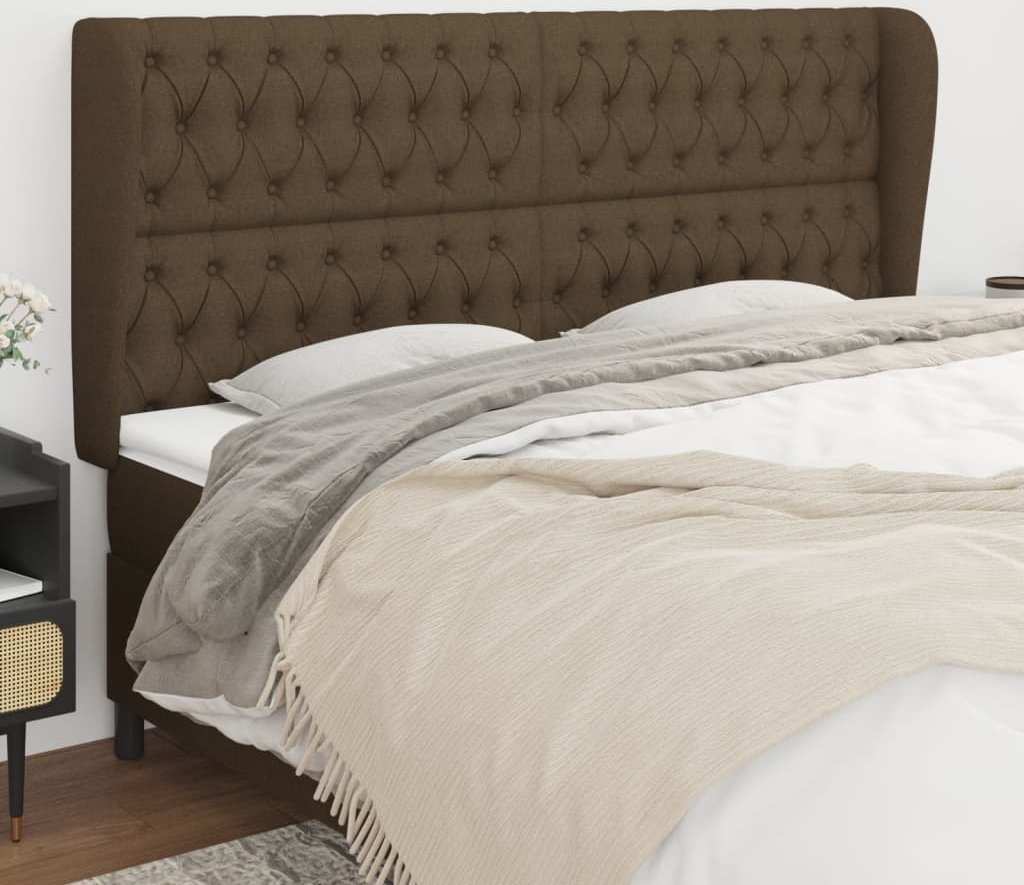 vidaXL vidaXL Zagłówek uszak, ciemnobrązowy, 203x23x118/128 cm, tkanina