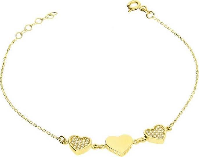 Lovrin Złota bransoletka 375 łańcuszek TRZY SERCA