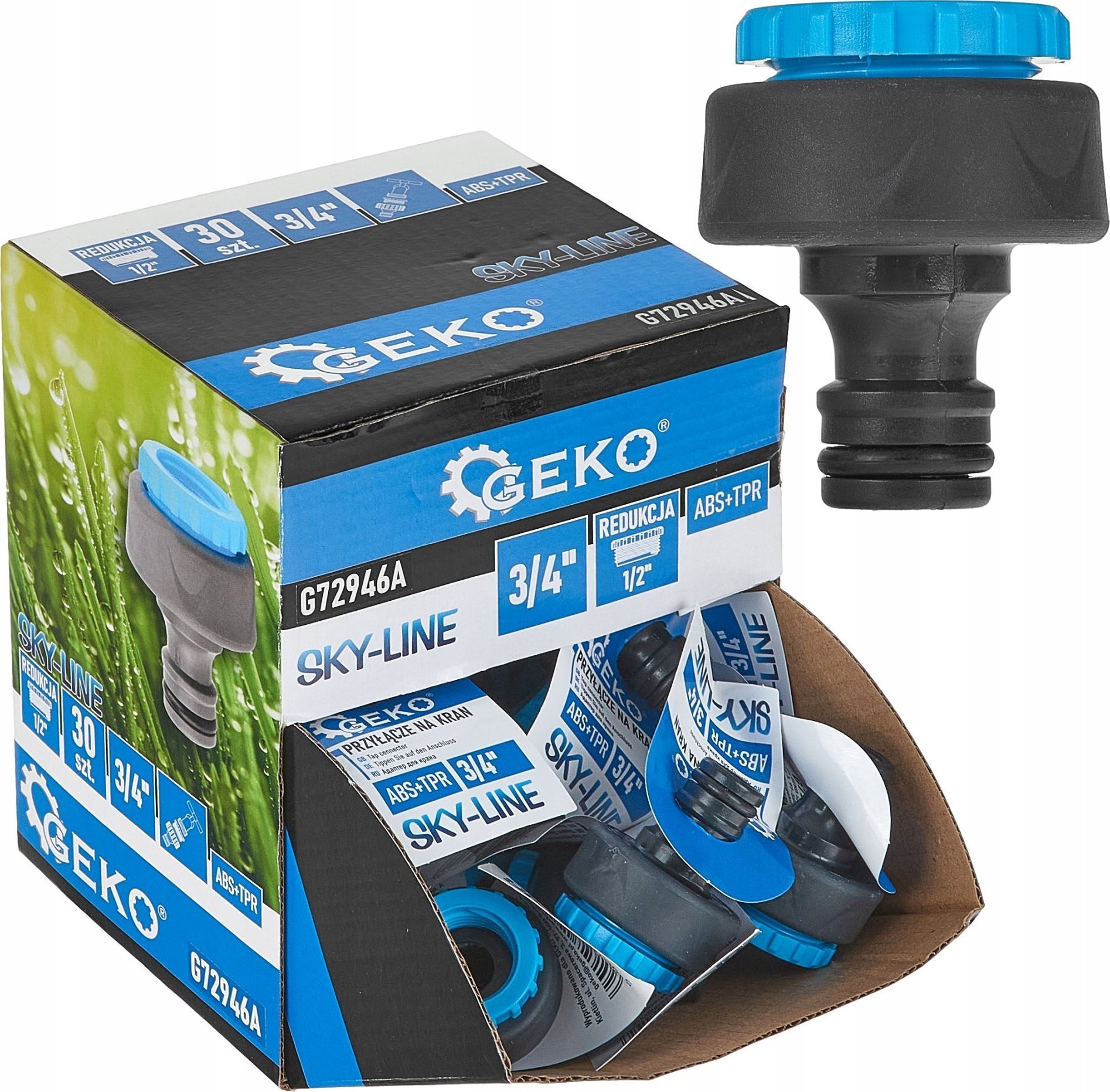 Przyłącze na kran 3/4" z redukcją 1/2" SKY-LINE – kartonik wystawowy (30/240)