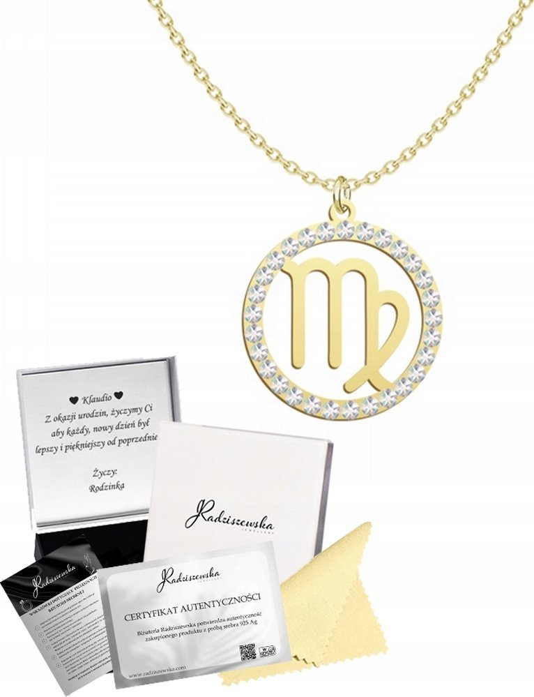 Radziszewska Jewellery Złoty Znak Zodiaku Panna Naszyjnik Srebro 925 Prezent DEDYKACJA GRATIS