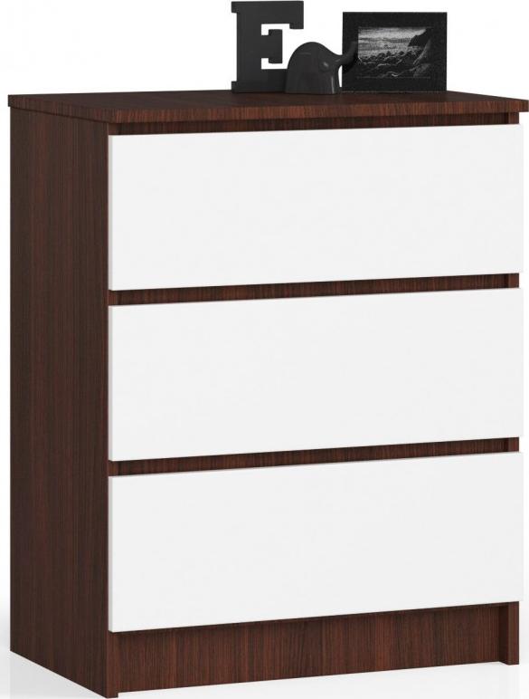 Fabryka Mebli Akord KOMODA K 60 cm 3 SZUFLADY WENGE / BIAŁA