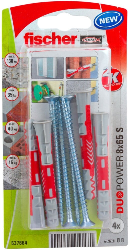 Two-component dowel with screw 8x65 mm, 4 pcs.