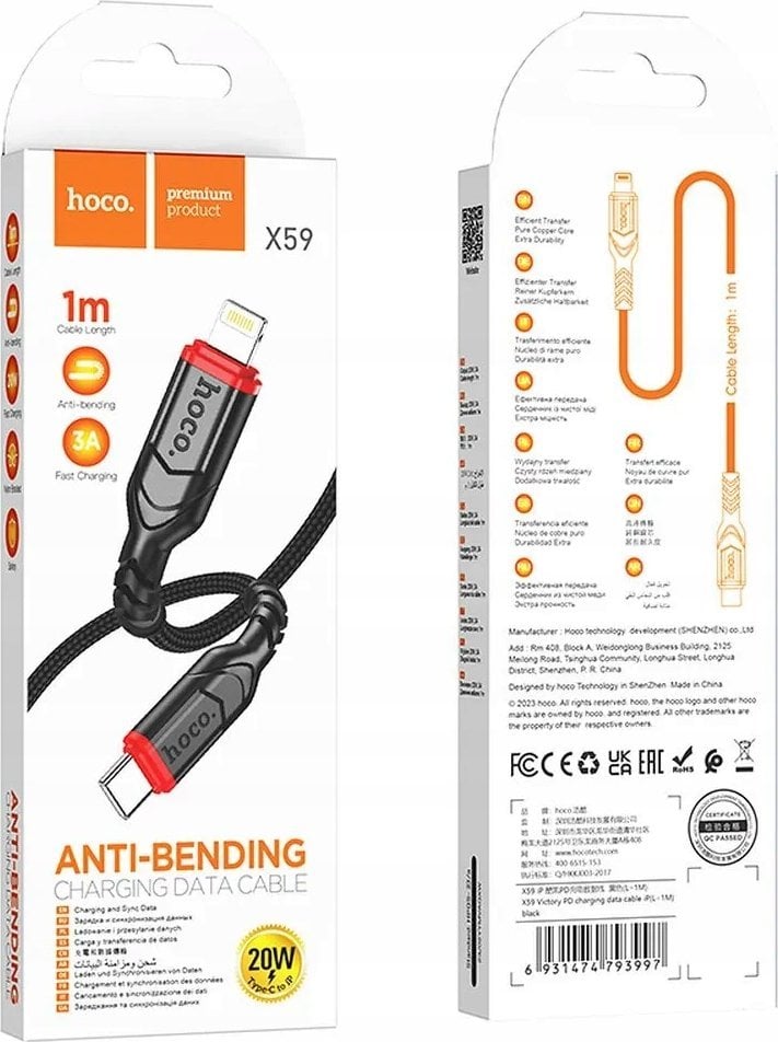Kabel USB Hoco USB-C - Lightning 1 m Czarny (HOCOACC200)