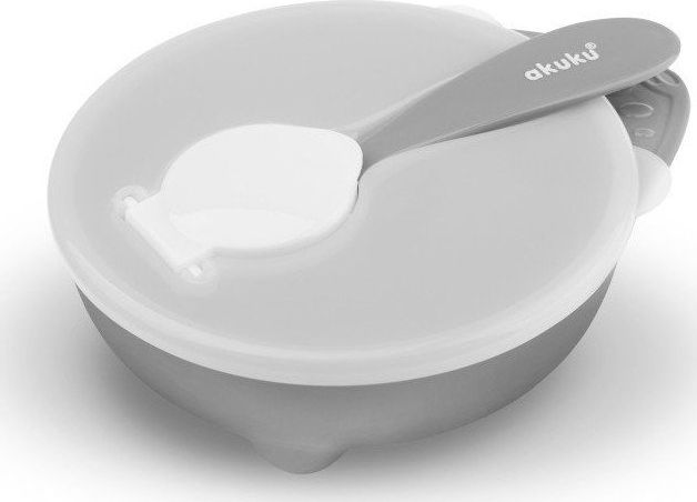 Akuku AKUKU Miseczka z Łyżeczką i Pokrywką Szara