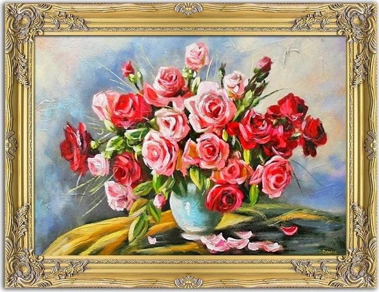 GO-BI Obraz Roze ręcznie malowany 63x84cm uniwersalny