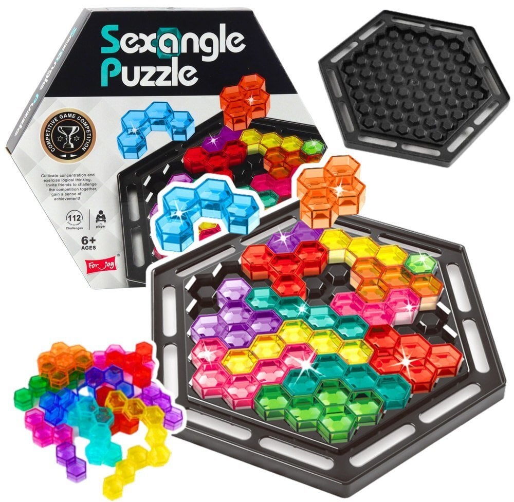 Łamigłówka Logiczna Sexangle Puzzle Tetris 16 Klocków 112 Zadań