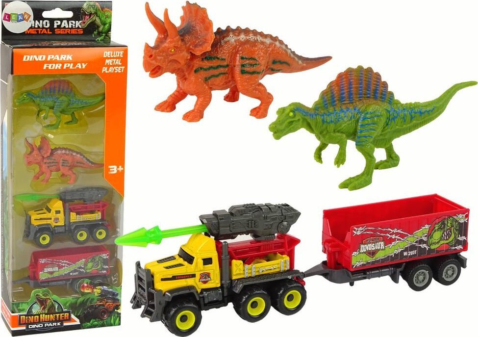 LeanToys Dinozaury Zestaw Samochód Rakieta Z Naczepą Żółty