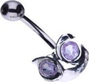 Lovrin Srebrny kolczyk do pępka 925 fioletowe cyrkonie 2,43g