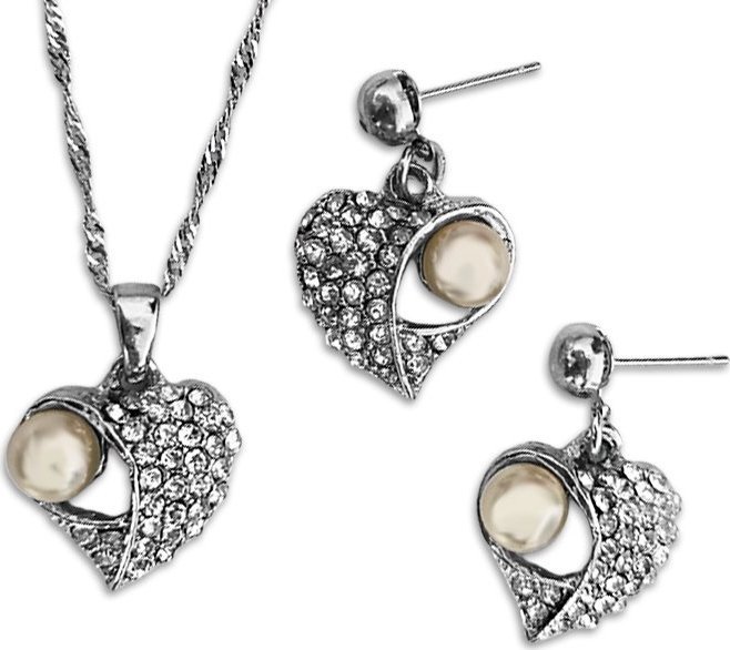 Lovrin Komplet biżuterii serduszka z cyrkoniami i perełkami