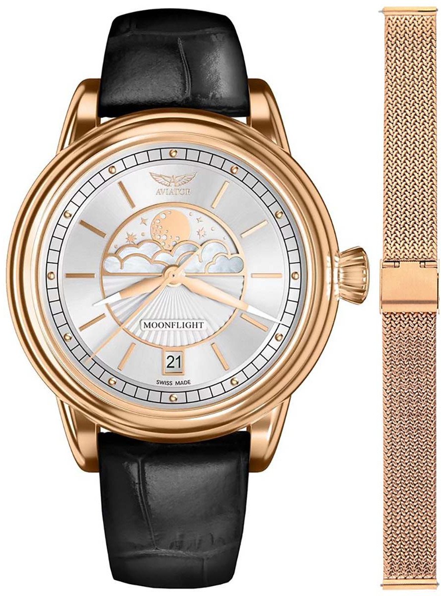 Zegarek damski Aviator V.1.33.2.251.4BM-SET różowe złoto