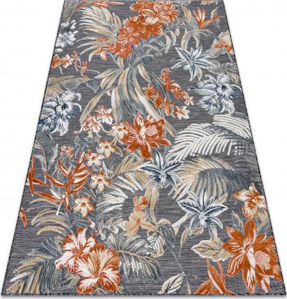 Dywany Łuszczów Dywan Strukturalny BOTANIC 65262 Kwiaty, liście płasko tkany, na balkon, taras - czarny, 117x170 cm