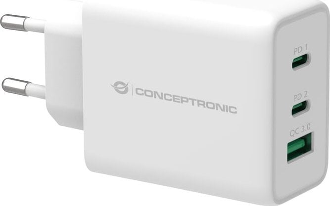 Zasilacz do laptopa Conceptronic CONCEPTRONIC Ladegerät 3Port 65W,2xUSB-C/1xUSB-A PD weiß