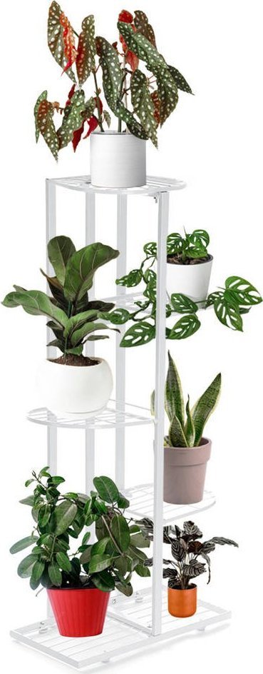 Strado Kwietnik metalowy stojący na 6 doniczek kwiatów 97x43x22cm (Biały) uniwersalny