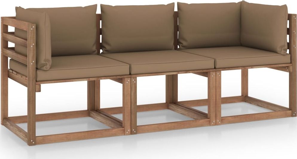 vidaXL Ogrodowa sofa 3-os. z palet z poduszkami taupe sosna