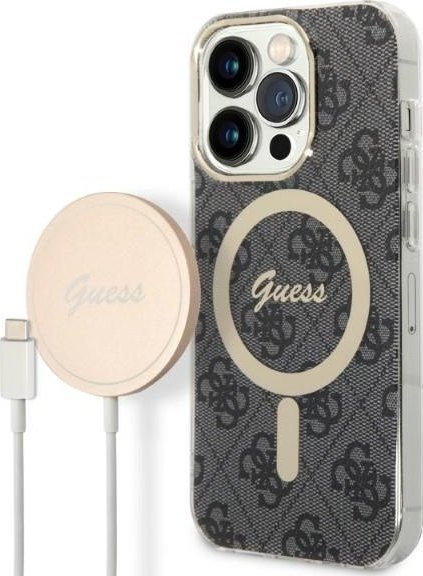 Guess Zestaw Guess GUBPP14XH4EACSK Case+ Charger iPhone 14 Pro Max 6,7" czarny/black hard case 4G Print MagSafe NoSize