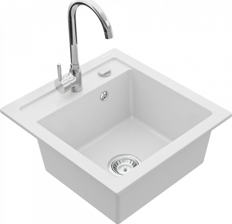 Zlewozmywak Mexen Vito zlewozmywak granitowy 1-komorowy z baterią kuchenną Telma, biały - 6503-20-670200-00