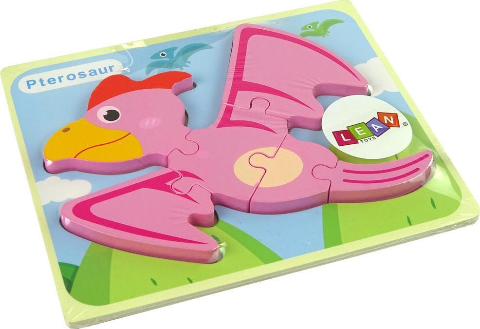 LeanToys Drewniane Puzzle Dinozaur Pterodaktyl Różowy