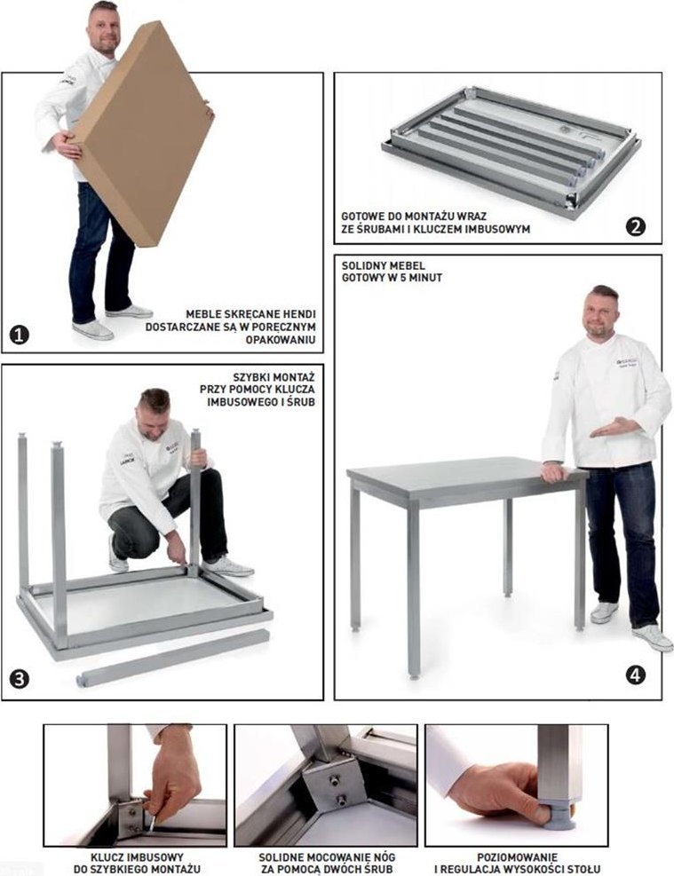 Hendi Stół blat roboczy do kuchni centralny stalowy z półką 160x60cm - Hendi 811542