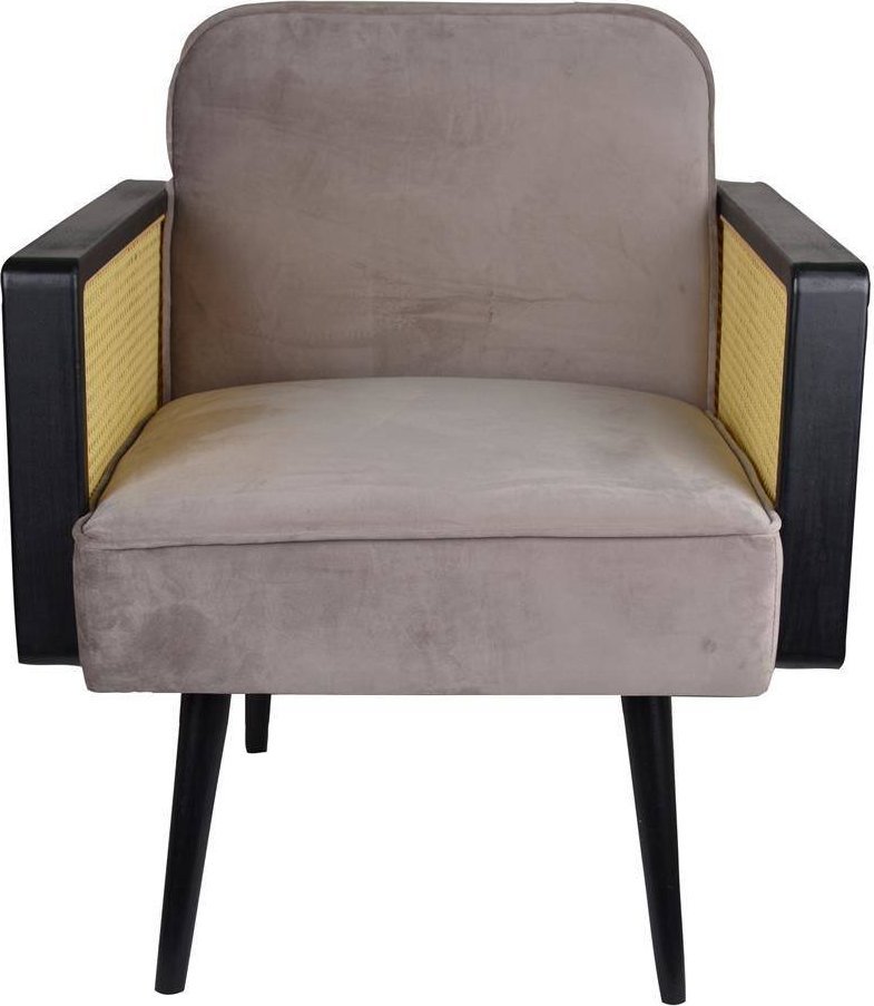 Upominkarnia Fotel welurowy beżowy z ażurowymi podłokietnikami