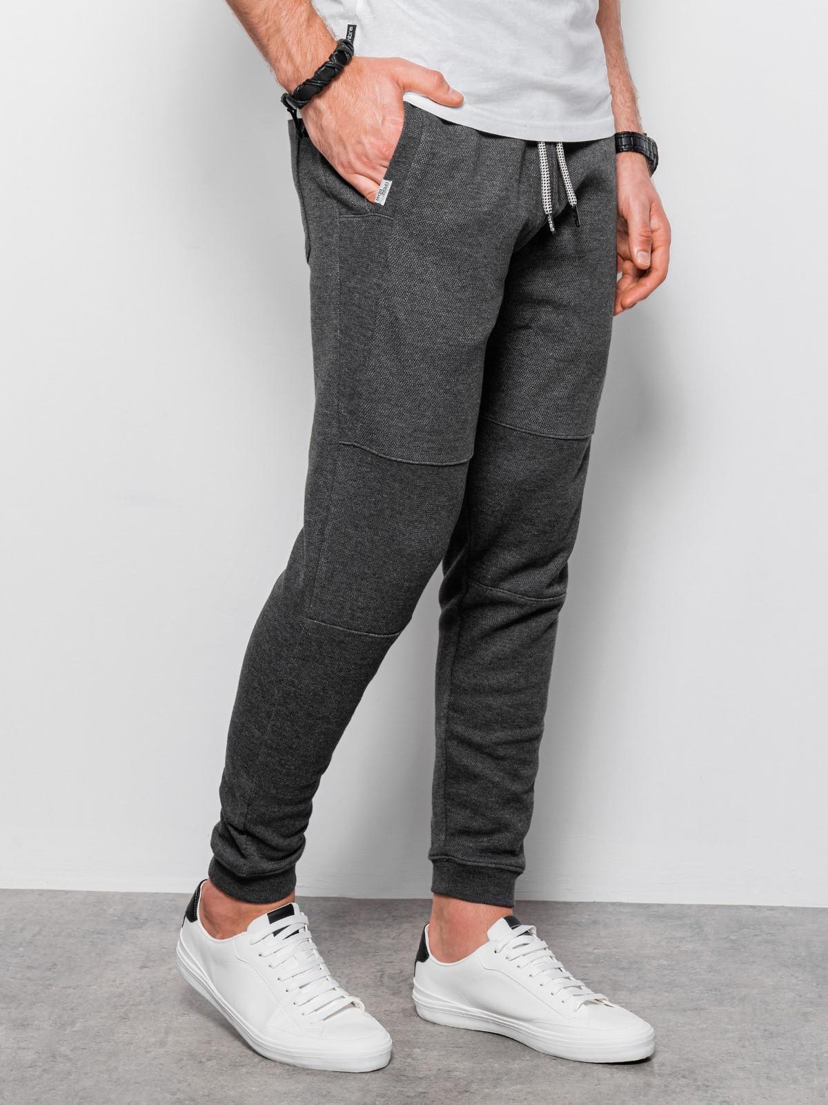 Ombre Spodnie męskie dresowe joggery - grafitowe P1036 XL