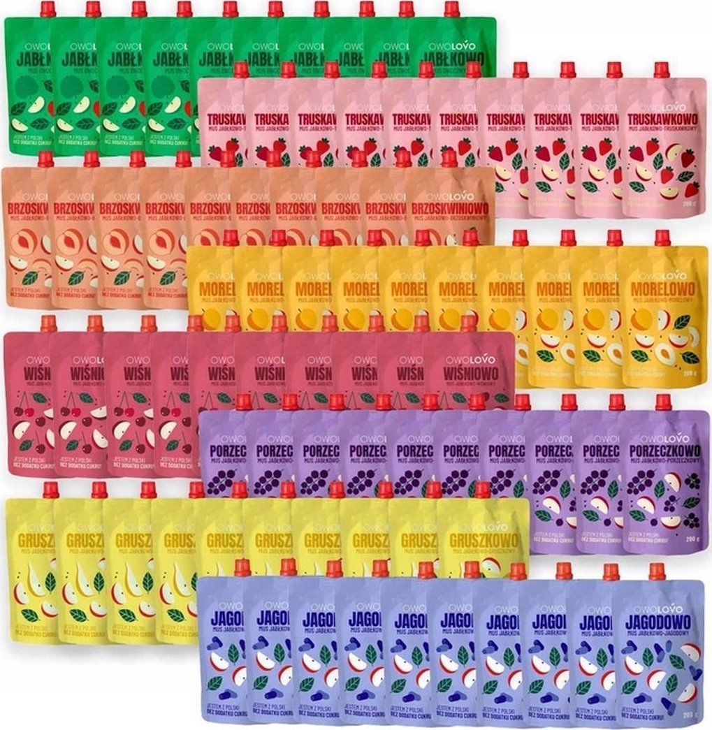 Owolovo Owolovo Mix 8 smaków musów owocowych 200 g x 80 sztuk