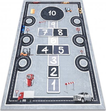 Dywany Łuszczów Dywan do prania BAMBINO 2279 Uliczki, Klasy, cyfry dla dzieci, antypoślizgowy - szary, 80x150 cm