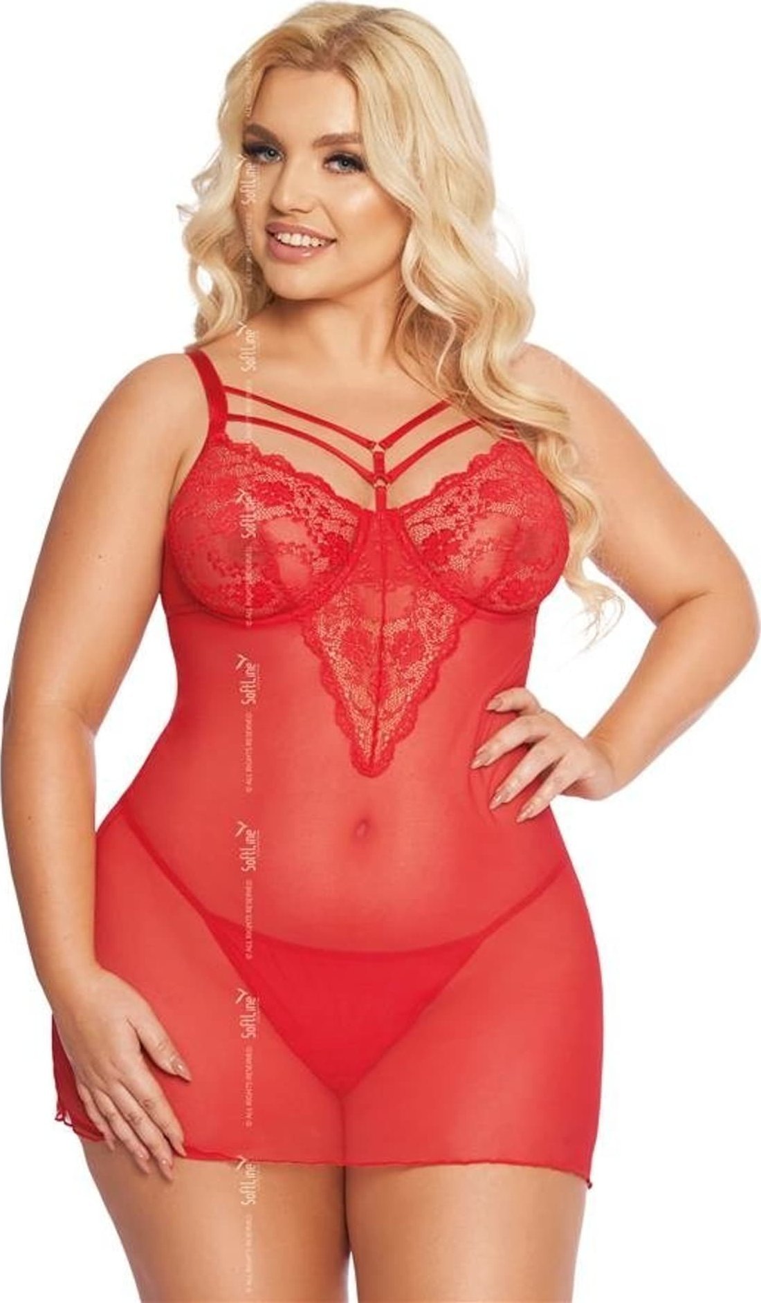 Soft Line Collection Aldona czerwony plus size koszulka 1890 (kolor czerwony, rozmiar XL)