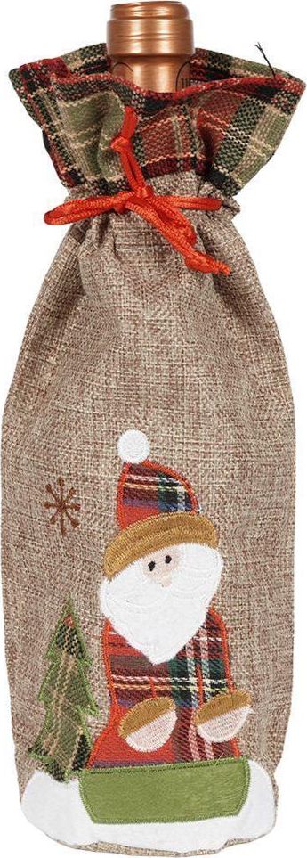 Home Styling Collection Torebka świąteczna na butelkę wina nalewkę alkohol pokrowiec etui prezent Mikołaj święta 31 cm