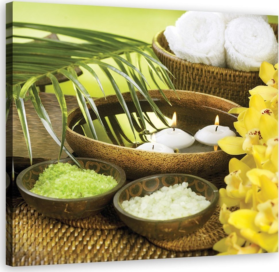 Feeby Obraz na płótnie, Kwiaty, Palma, Świeca, Zen - 50x50