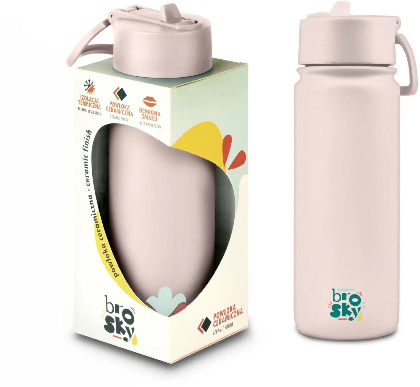 Brosky Abstract Różowa stalowa butelka termiczna ze słomką 550 ml